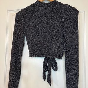 NWOT BCBG Black with Silver Sparkle Crop Shirt